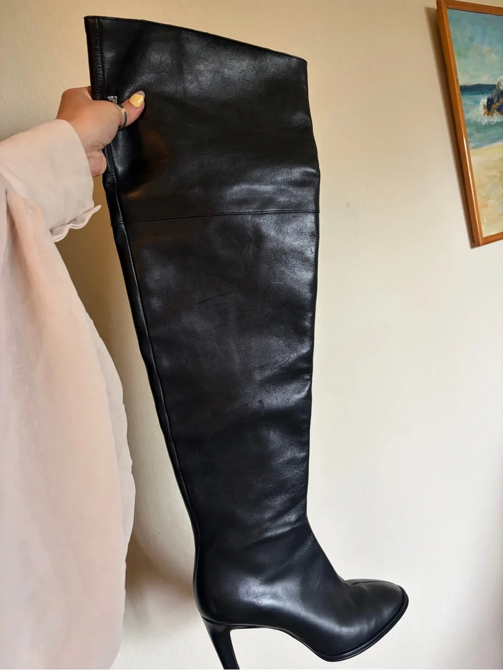 Reformation Giles Black Leather Over the Knee Boots Size 9 Made in Brazil